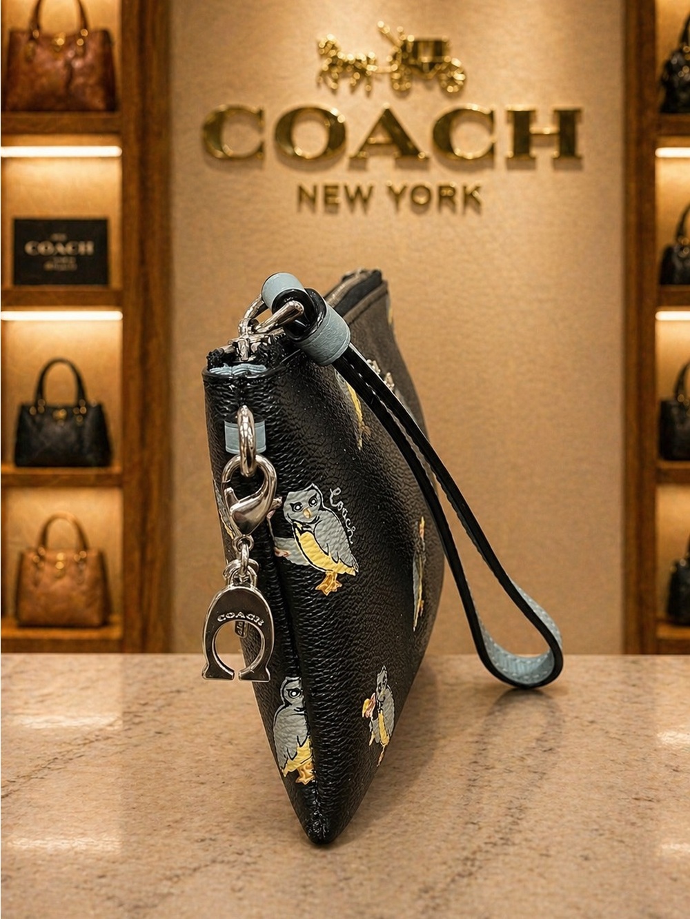 Coach Martini Party Owl Print Corner Zip Wristlet w/ Charm EUC - Picture 4 of 6
